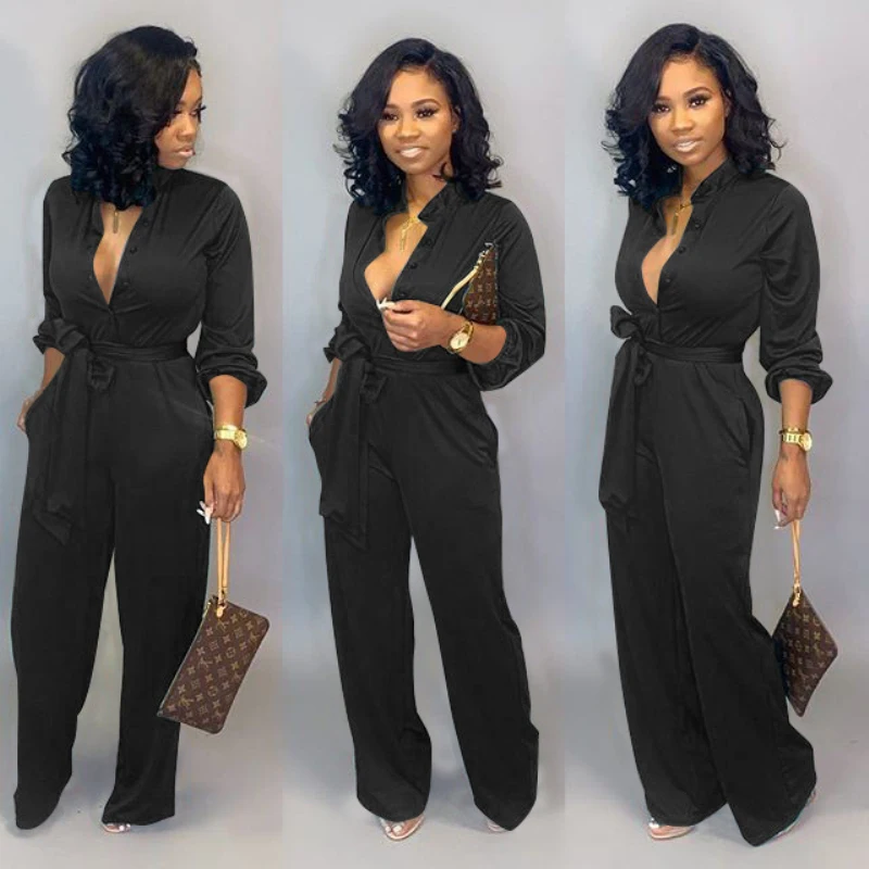 Autumn and Winter Fashion Stand Collar Long-sleeved Solid Color Casual Jumpsuit Workwear Overalls for Women Bodysuit Autumn and Winter Fashion Stand Collar Long-sleeved Solid Color Casual Jumpsuit Workwear Overalls for Women Bodysuit