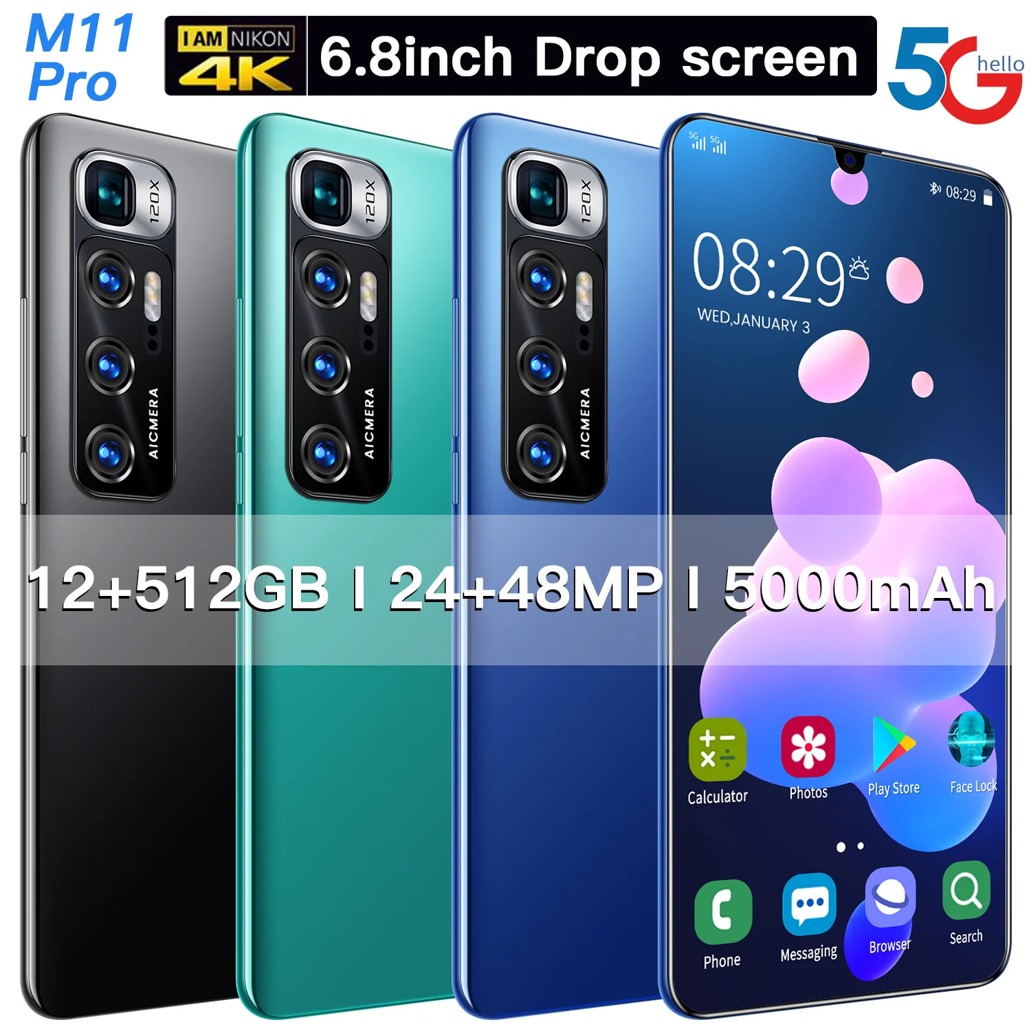 M11 4G 5G смартфон 6 8 дюймов 12 + 512 Гб мобильный телефон с двумя сим-картами Поддержка