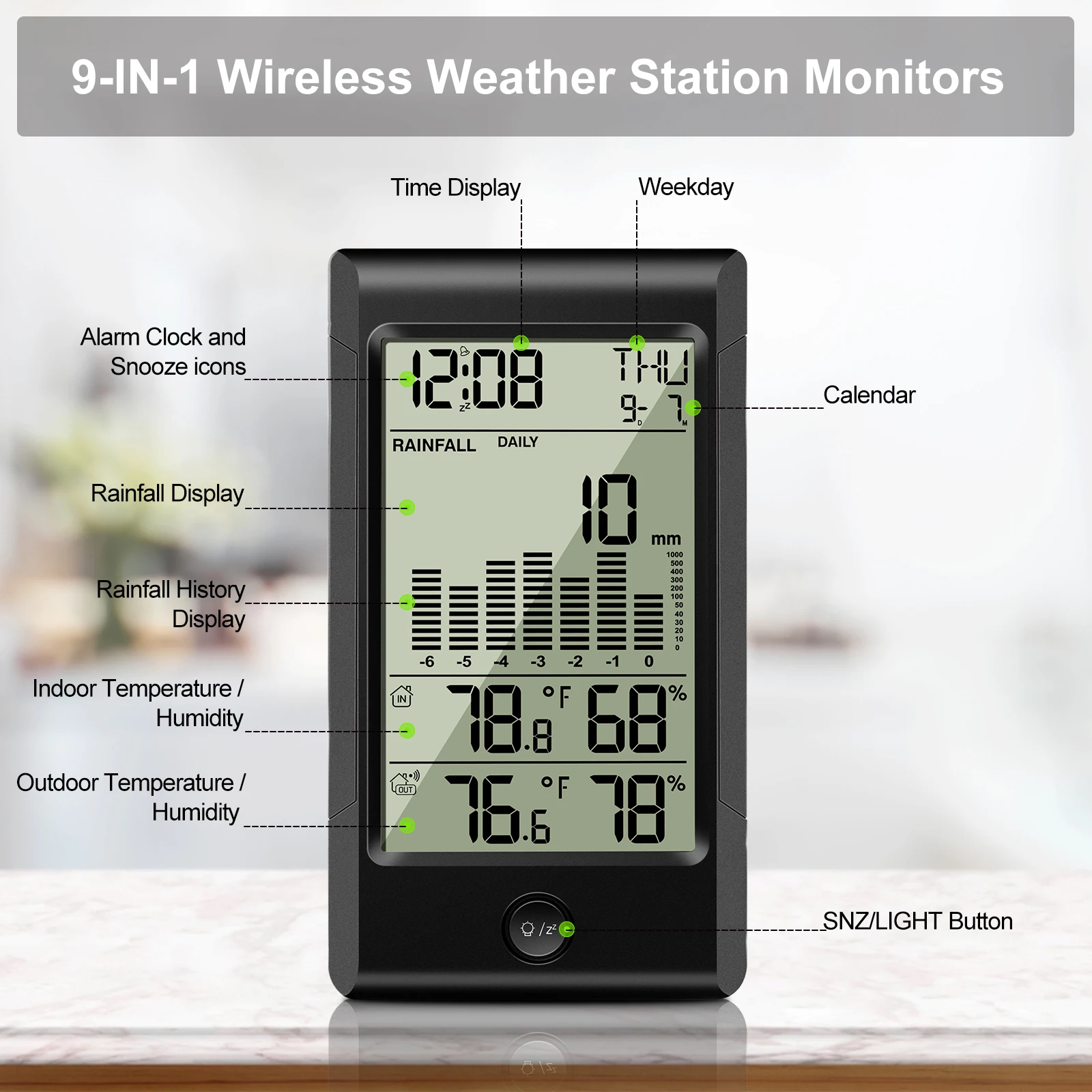 Weather Station Rain Gauge Calendars Alarm Clocks With Temperature And Humidity LED Digital