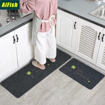 

Gray Leaf Kitchen Mat Set Water And Oil Absorption Kitchen Mats Non-Slip Household Decorative Carpet Solid Color Strips DZ021-4