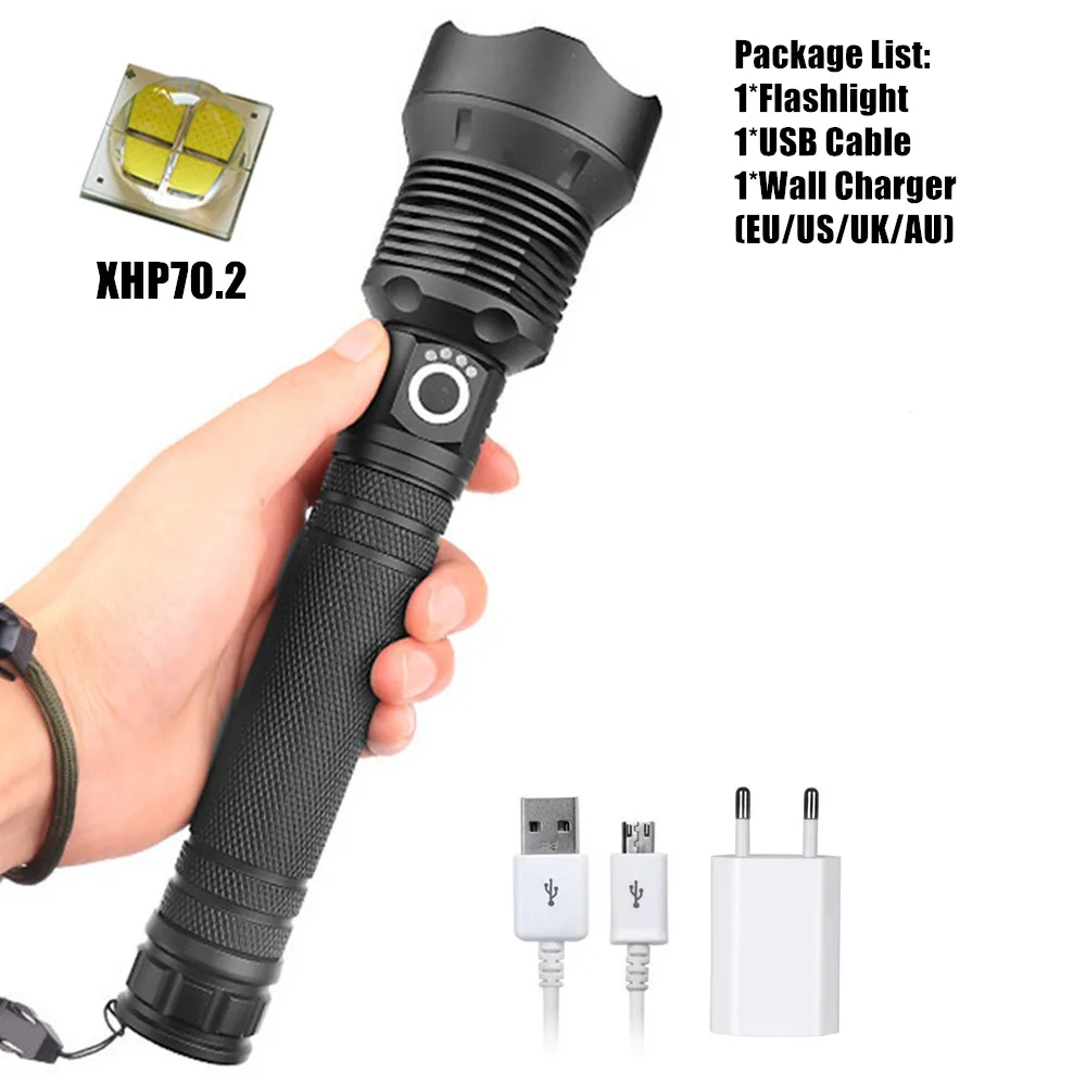 XHP90 светодиодный фонарик XHP70.2 XHP50 USB Перезаряжаемый мощный фонарь с зумом, водонепроницаемый фонарь для охоты, кемпинга, использования 18650 26650 Batt - Испускаемый цвет: Package E