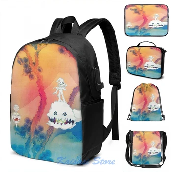 

Funny Graphic print KIDS SEE GHOSTS (2) USB Charge Backpack men School bags Women bag Travel laptop bag