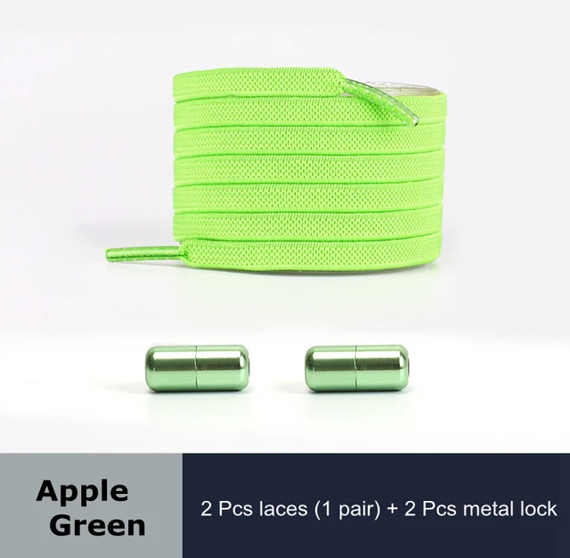 Free to Match Elastic Shoelaces Lock Lazy Laces Flat Multi Color Options No Tie Shoelace Round Capsule Metal 18 Colors Apple Green