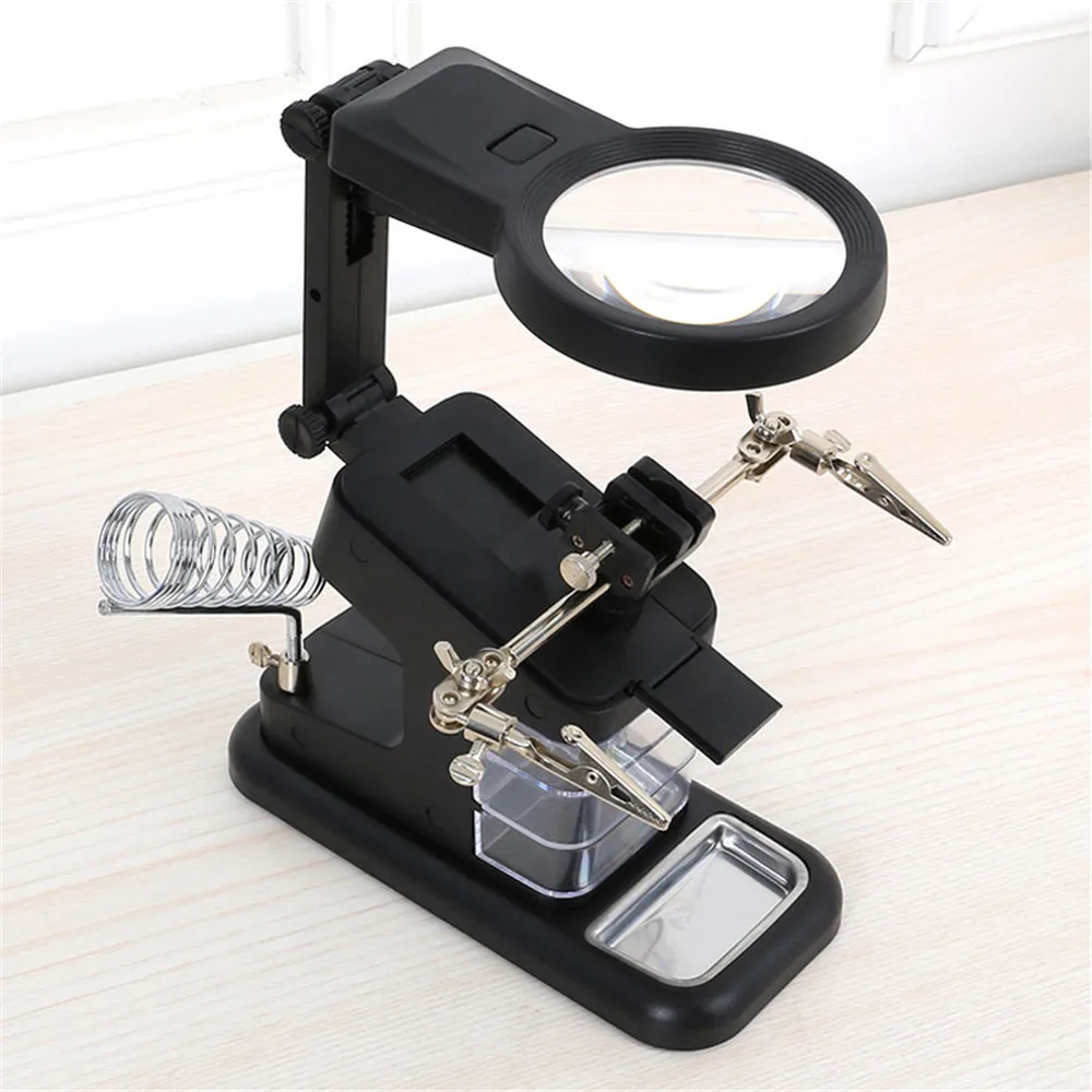 

3X 4.5X 25X Lens Desktop Magnifier Welding Magnifying Glass LED Light Helping Hand Soldering Auxiliary Clip Loupe Repair Tools
