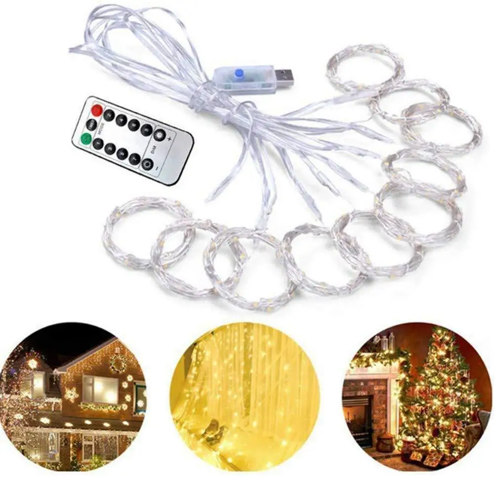 

Hot Selling High-Power 300 Lamp 3 M X 3 M USB with Remote Control Copper Lamp Curtain Lights Christmas Holiday String Light