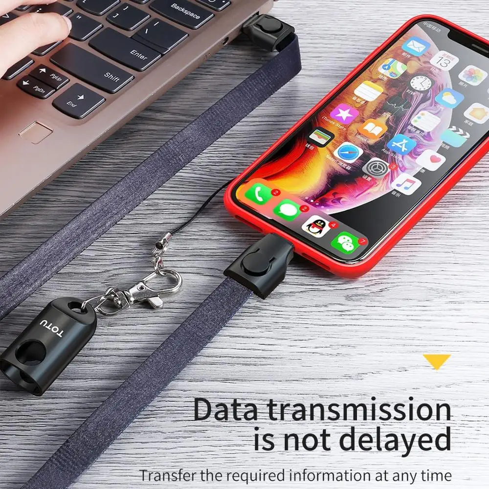 Ремешок TOTU на шнурке 2 1 а 85 см с кабелем Micro USB зарядный тип наручный ремень для Iphone