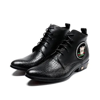 

Martin Boots Men's Shoes Black Genuine Leather Fashion Man Short Boots High Top Men Shoes Lace-up Zapatillas Pointed Toe Ankle