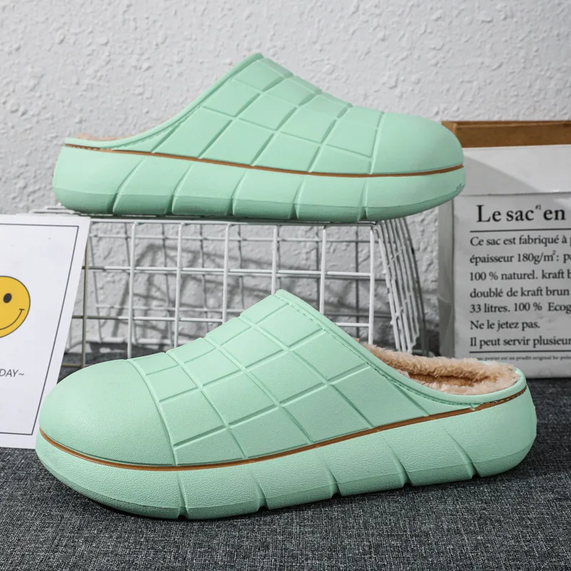 

Водонепроницаемые теплые мужские зимние Тапочки меховые тапочки EVA удобная обувь на плоской подошве для пар