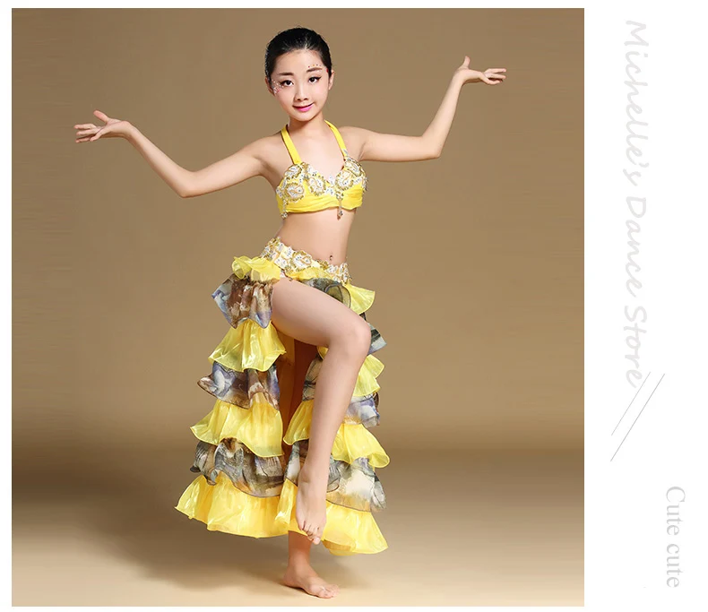Детский костюм для танца живота, сценический костюм, одежда для танца живота для девочек, Восточный танец, юбочный наряд, детский бюстгальтер, юбка