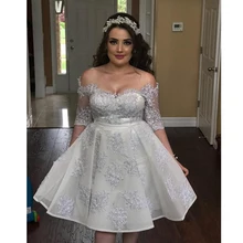 Короткие вечерние платья размера плюс с открытыми плечами, кружевные аппликации, длинные рукава, платья для выпускного вечера с половинными рукавами, коктейльные платья для девочек