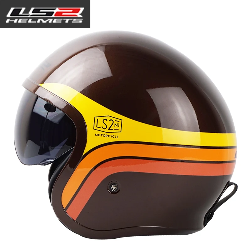 LS2 OF599, Ретро шлем с открытым лицом, мотоциклетный шлем с откидным козырьком и моющейся внутренней накладкой, винтажный Ретро шлем Casco moto LS2 - Цвет: Yellow Brown