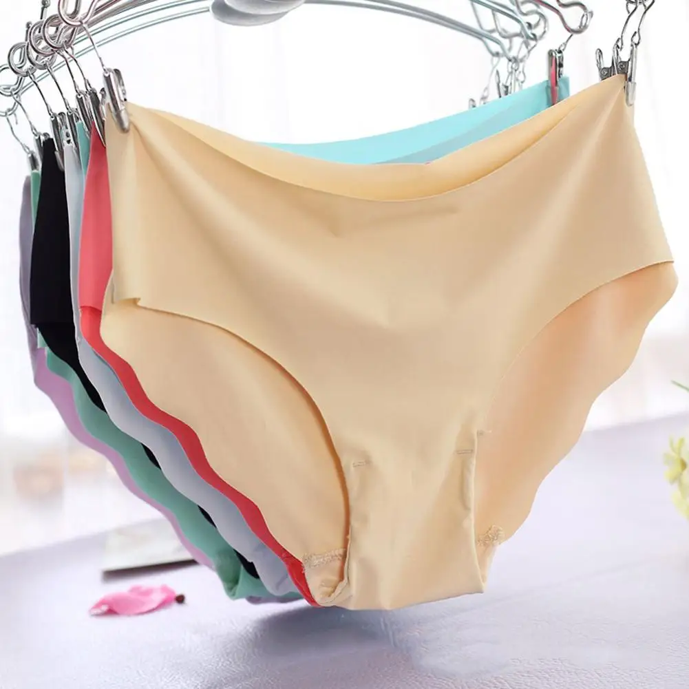 

Women Sexy Wave Hem Breathable Panties Comfortable Ice Silk Traceless Invisable Briefs Triangle Underpants