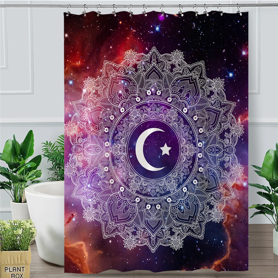 

BlessLiving Galaxy Bathroom Curtain Waterproof Mandala Shower Curtain With Hooks Boho Elephant Dreamcatcher Nebula tenda doccia