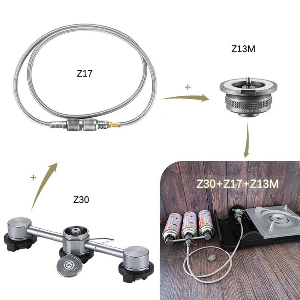 Gas Adapter Camping Stove Accessories CAMPINGMOON 3In 1 Butane Adapter Extension Hose Split Furnace Adapter Gas Cartridge Head Conversion Nozzle Bottle Type Butane