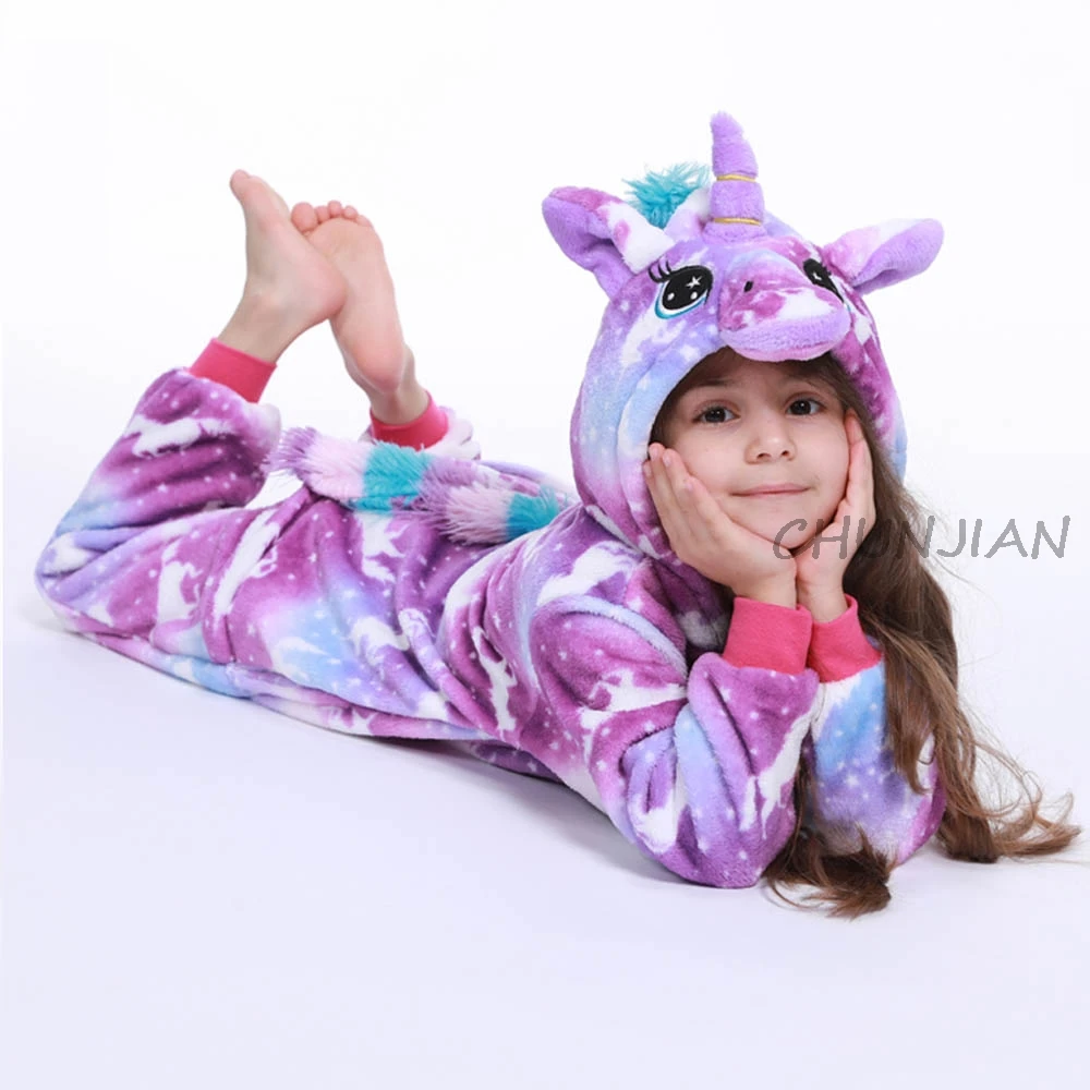 Фланелевая пижама с единорогом для девочек; детская пижама с животными для От 4 до 12 лет; детская пижама с единорогом и пандой; пижамы для костюмированной игры - Цвет: LA39