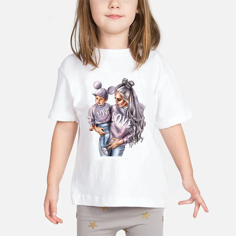 oG41210 Футболка для маленьких девочек с надписью «Super Mom» модные футболки с принтом «Love Life» для мамы и ребенка белая одежда для детей с надписью «Mommy's Love» детские топы - Цвет: oG41210
