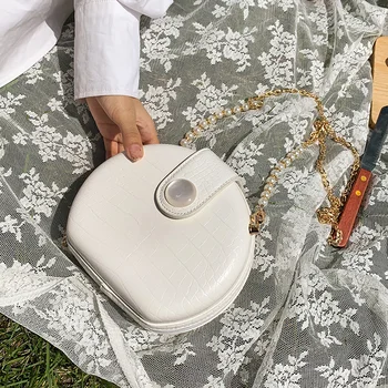 

Stone pattern Mini Round bag 2020 Summer New High-quality PU Leather Women's Designer Handbag Pearl Chain Shoulder Messenger Bag