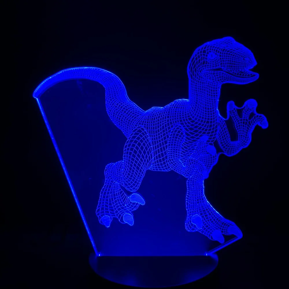 3D светильник светодиодный ночник на батарейках Велоцираптор Дракон животное