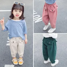 Штаны для девочек, весенняя одежда, повседневные штаны для детей, Свободные мешковатые штаны для мальчиков и девочек, модные штаны для детей 1, 2, 3, 4 лет