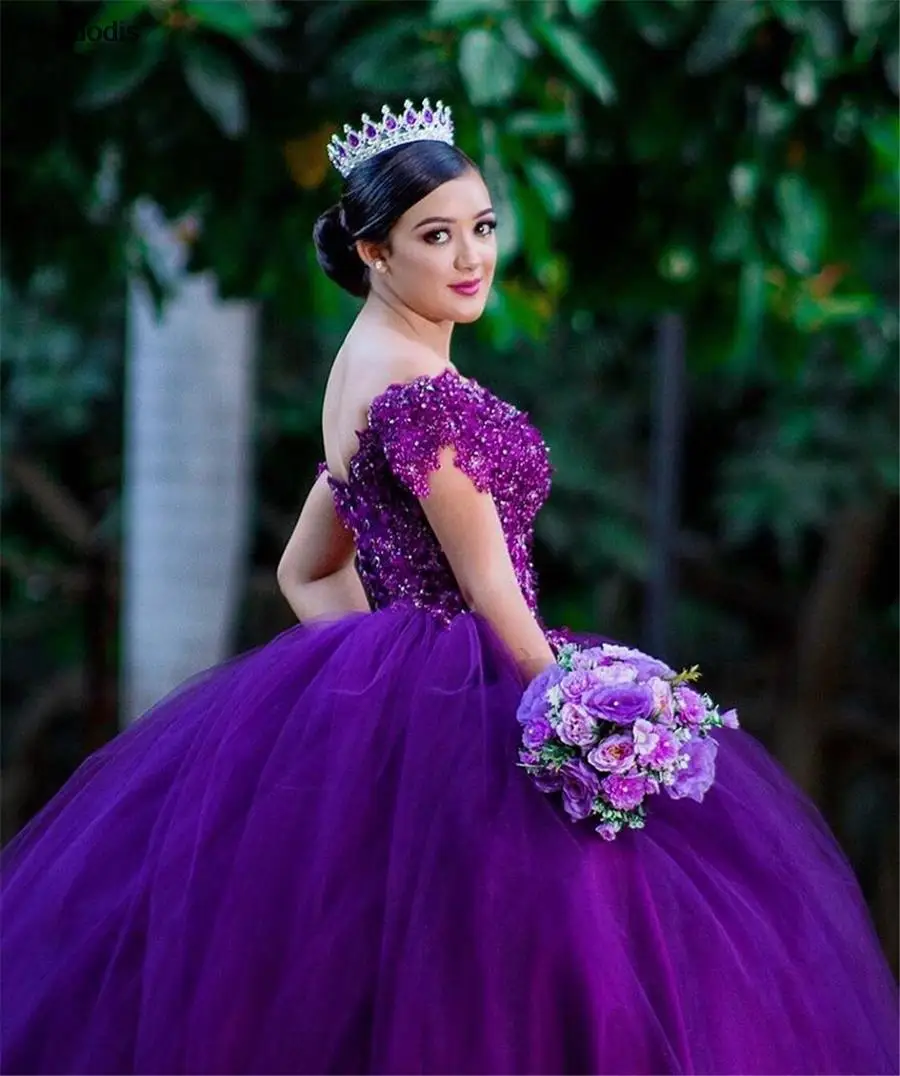 Vestido De Quinceañera morado brillante, lentejuelas, sin mangas, 15 años,  2022 _ - AliExpress Mobile