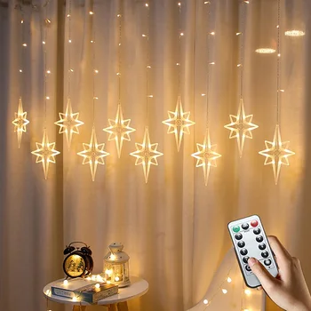 

QIFU Star Curtain LED Lights String Garland Decorative Fairy Lights for Room Bedroom Holiday Lights Christmas Decor for Home