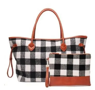 white black plaid Образец многокрасочного галстука Tote набор красный и черный плед Tote с нарисованным шнуром планки, Женская Холщовая Сумка с подкладкой DOM1091333 - Цвет: white black plaid