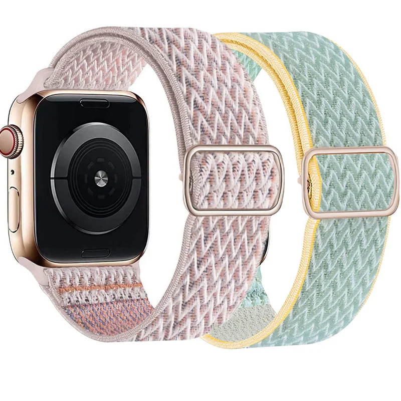 Ремешок нейлоновый для apple watch band 44 мм 40 41 45 регулируемый эластичный соло-браслет