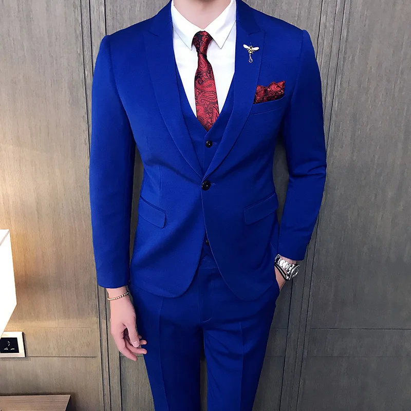 Для мужчин костюм Slim Fit Бизнес мужской костюмы в английском стиле Стиль Свадебные смокинги женихов человек вечернее платье костюмы Комплект из 3-х предметов