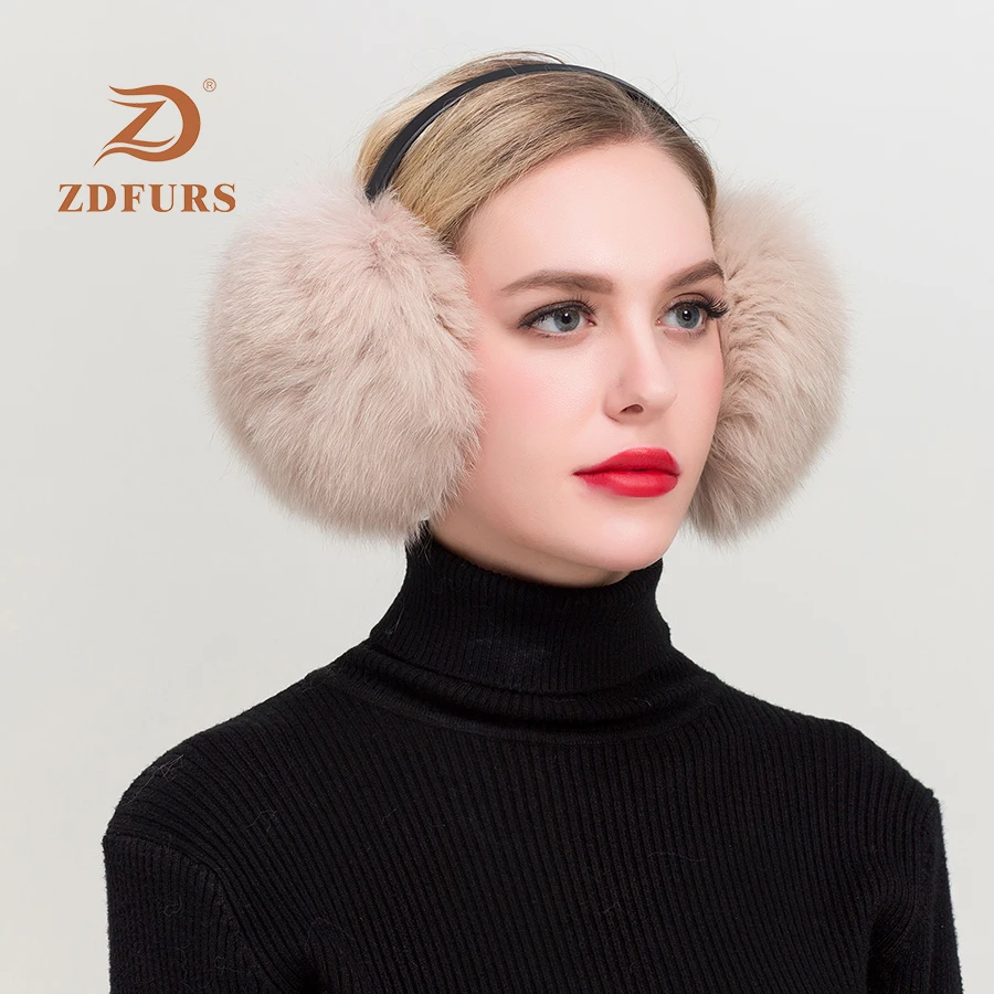 ZDFURS* зимние женские теплые наушники с натуральным лисьим мехом для девочек, ультрамодные плюшевые наушники с имитацией Ladie