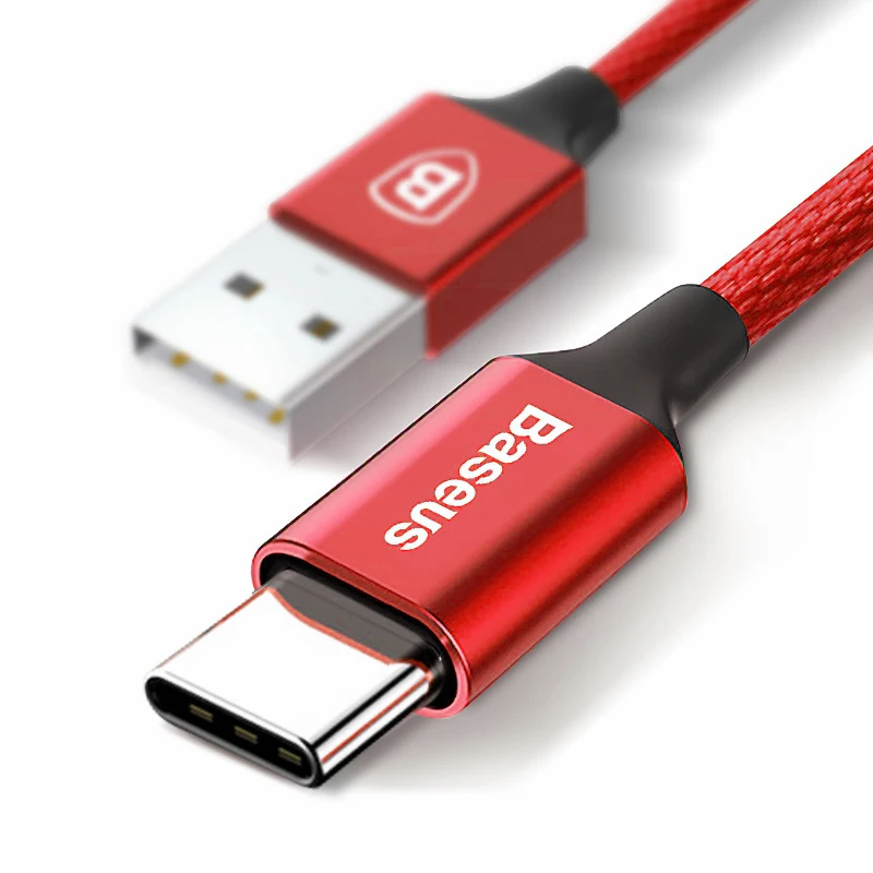Baseus usb type C кабель 3A Быстрая зарядка зарядное устройство type-c USB-C кабель для samsung S10 S9 Xiaomi Mi 9 8 Oneplus 6t 6 5t USB C провод - Цвет: Red