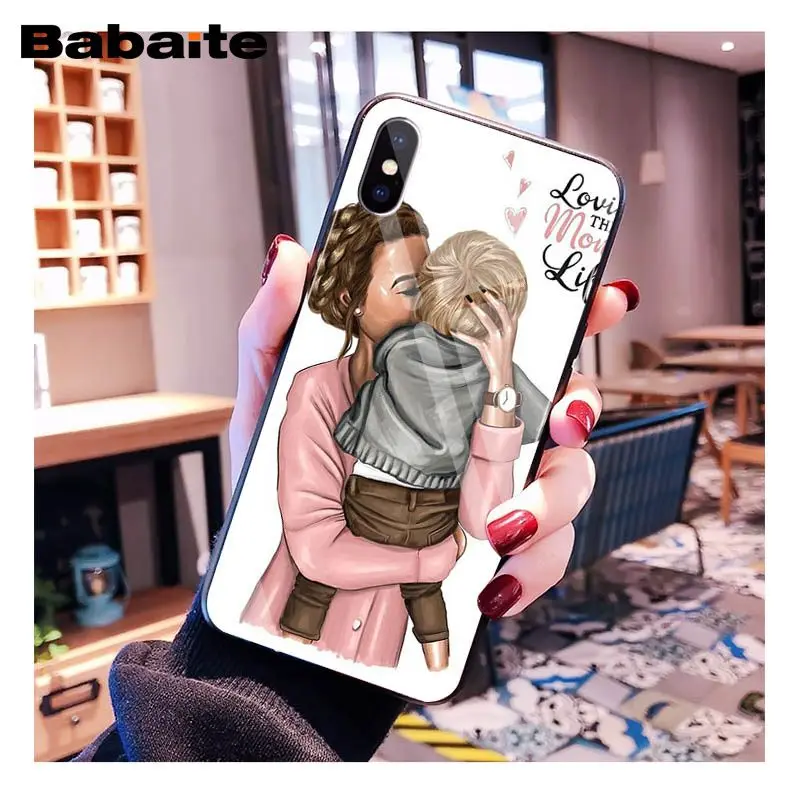 A12 Babaite черный коричневый волос для мамы, дочки, сына, папы, закаленное стекло, чехол для телефона iphone 11 Pro XS MAX XR 8X7 6S 6 Plus - Цвет: A12