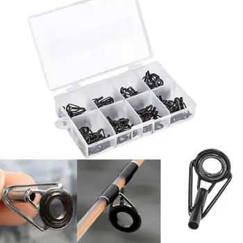 

80 Pcs Sea Fishing Rod Pole Guide Tip Top Ring Eye Repair Kit Stainless Steel Fishing Rod Repair Kit Fresh Water Seawater Black