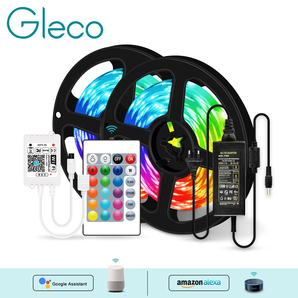 

WiFi LED Strip Light 5M/10M/15M/20M DC12V 5050 RGB String Flexible Ribbon For Amazon Alexa / Google Home WiFi Contoller+Adapter