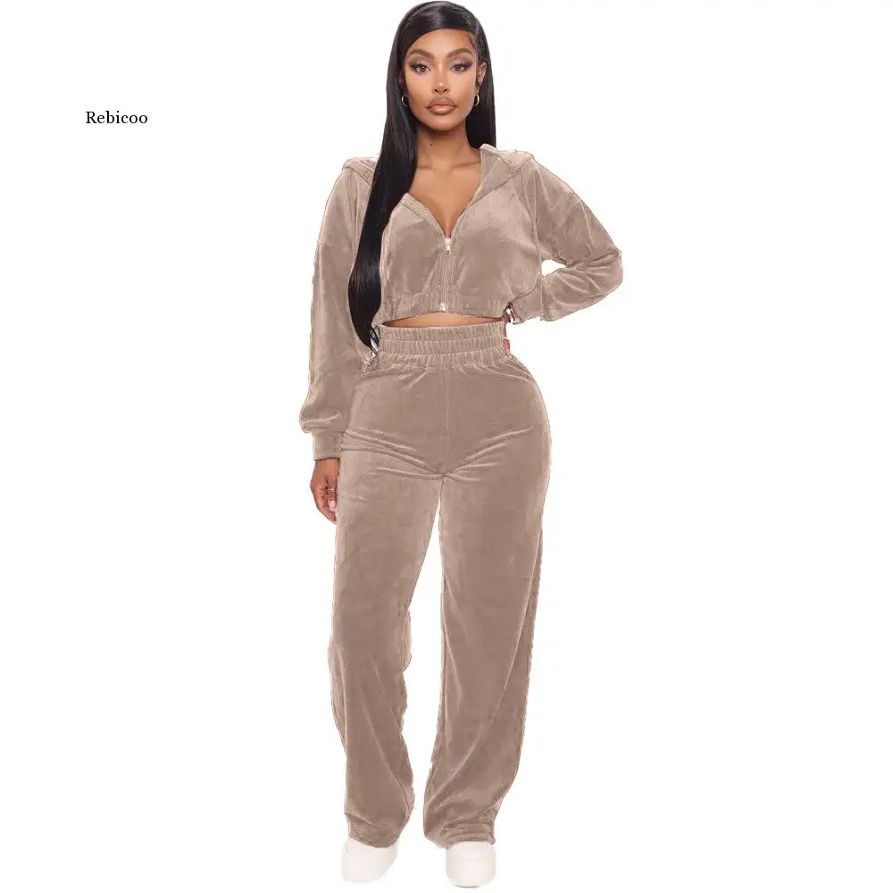 

Velvet Tracksuit 2 Two Piece Set Women Zipper Hoodie Sweatshirt Wide Leg Pant Sweat Suits Jogging Femme Chandal Mujer