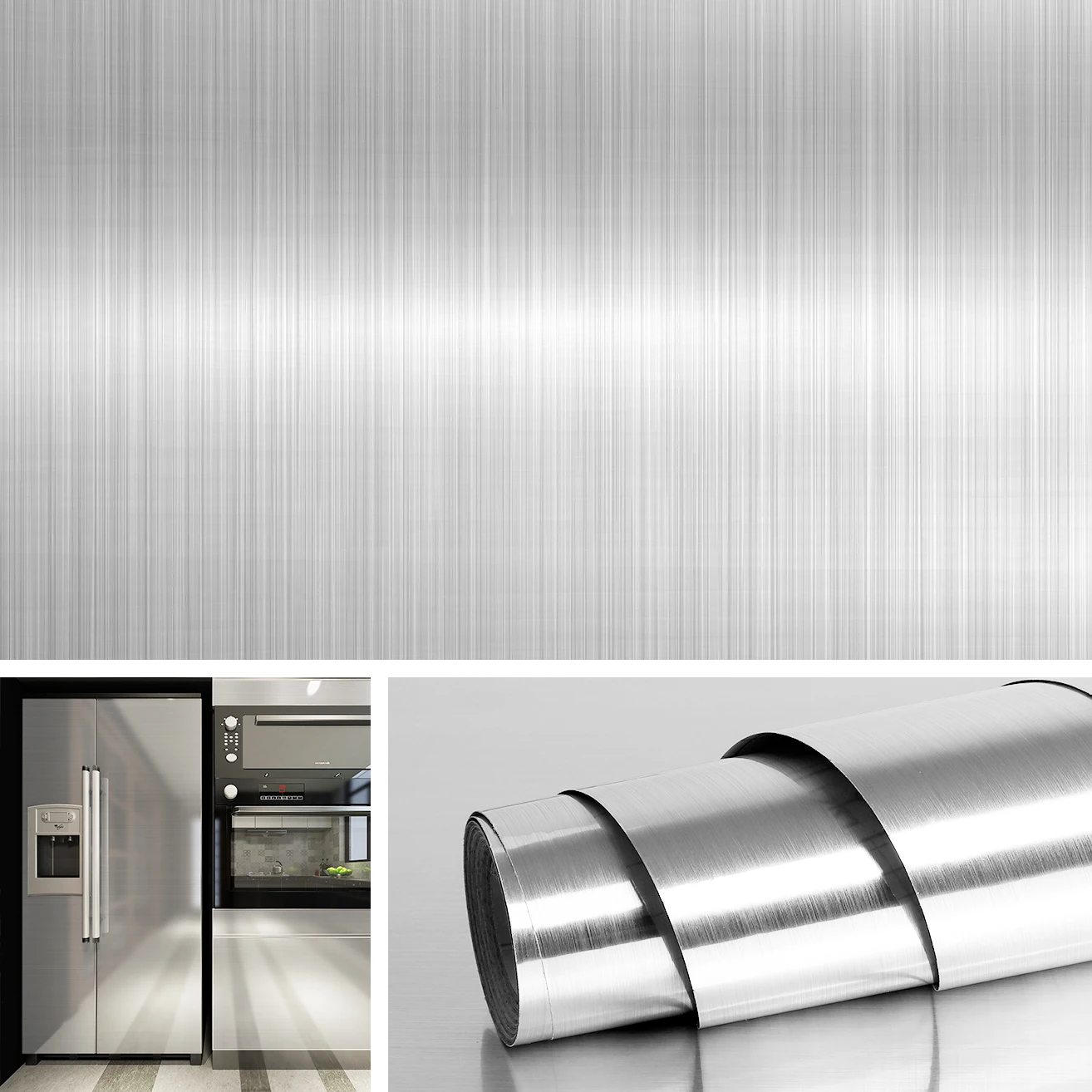 Silver Vinyl Stainless Steel Self adhesive Wallpapers for Kitchen Appliance Peel and Stick Shelf Liner Waterproof Contact Paper |