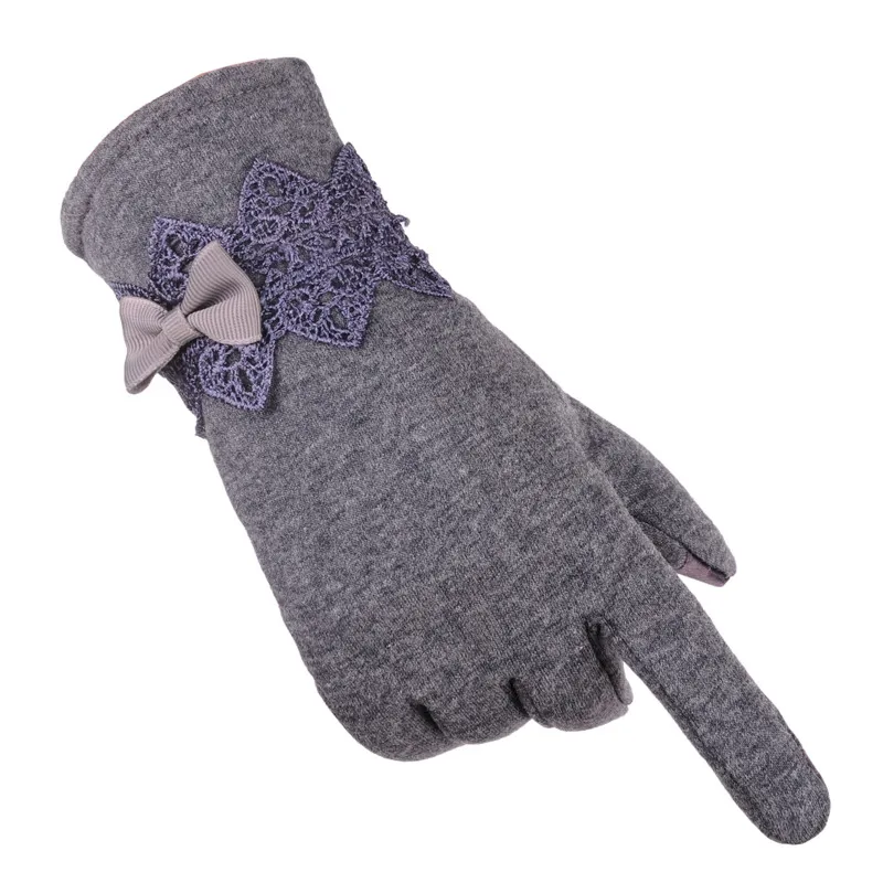 

Korean Version of The Touch-screen Knitted Outdoor Electric Bike for Women's New Non-fleece Winter Warm Bow Gloves Handschoenen