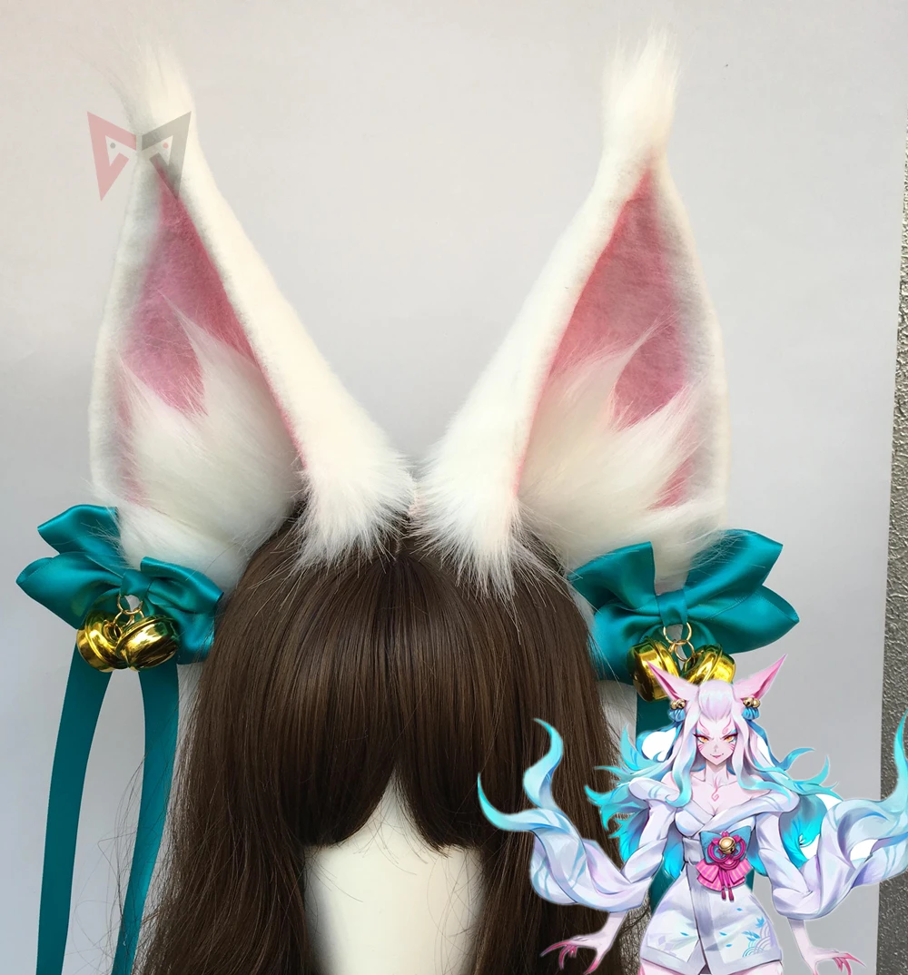 Обруч для волос с белыми лисьими ушками косплея Ари сделай сам LOL The Spirit Blossom