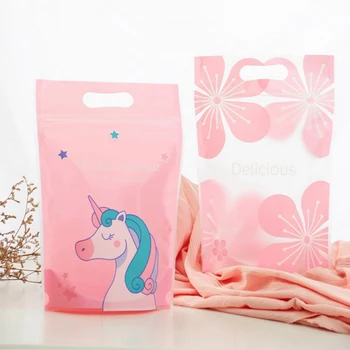 

50pcs Unicorn Self-styled Packaging Bags Nordic Plastic Frosted Zipper Gift Bag For Handmade Biscuit Package Bag With Handles