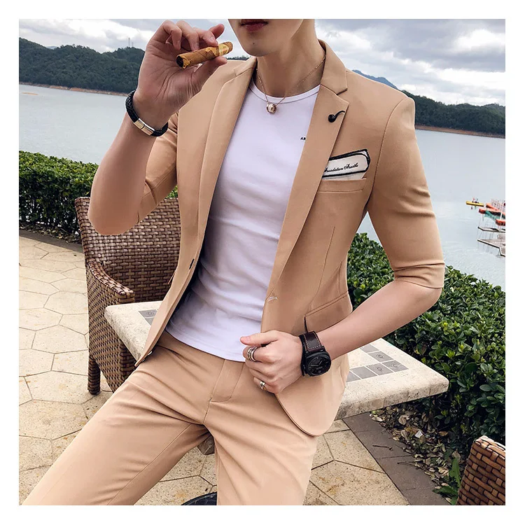 Свадебные костюмы для мужчин, Terno Masculino, повседневное приталенное платье, Одноцветный, 8 цветов, мужской костюм жениха с брюками, комплект из 2 предметов, костюм для мужчин