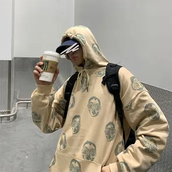 

Summer 2020 Korean Version Of The Trend Of Neutral Retro Characters Graffiti Print BF Wind Men And Loose Hooded Pullover