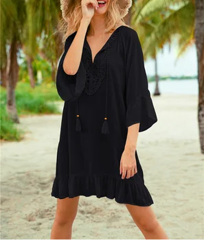 

Swimming Cover Ups Women Swimsuit Cover Up Swimwear Sexy Women Loose Beach Dress Tunic Solid Bikini Cover UP Free Size