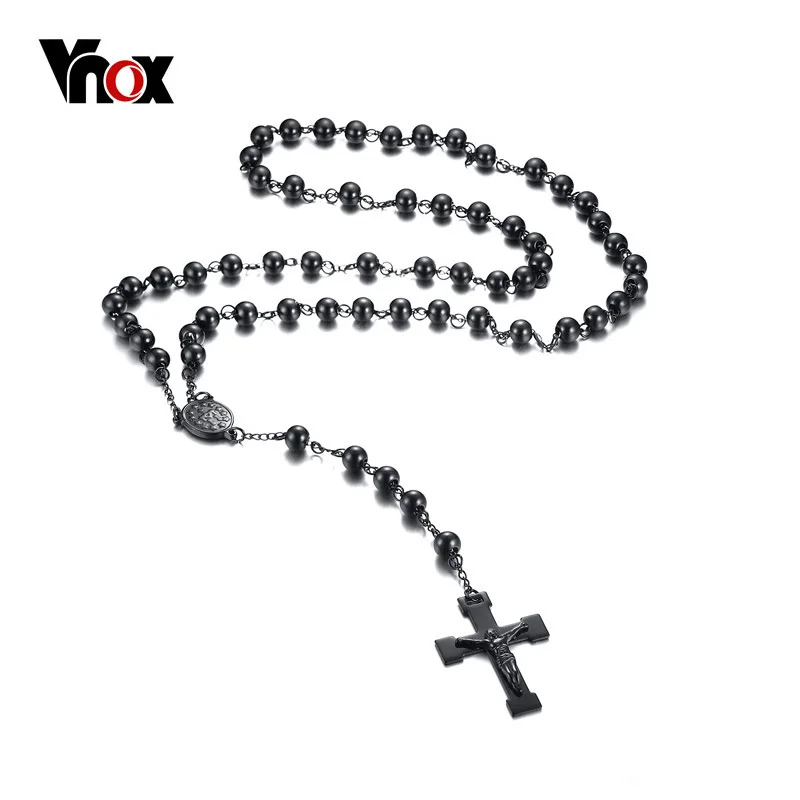 Мужская цепочка из нержавеющей стали Vnox черная с подвеской в виде креста