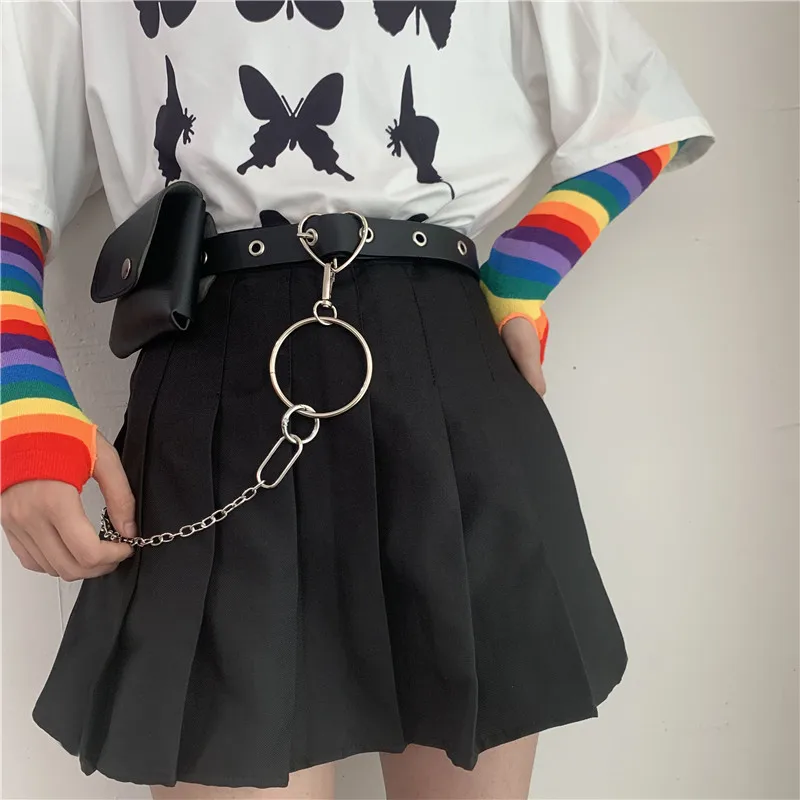 

Punk Women Pu Leather Belt Big circle chain Heart Buckle Waist Belts Jeans Trouser Casual Students Ladies Decoration Waistband