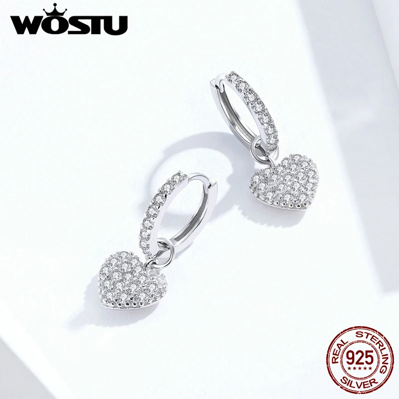 Goede Wostu Echt 925 Sterling Zilver Unieke Heart Drop Oorbellen Voor Vrouwen Brilliant Zirconia Bungelt Oorbellen Minnaar Sieraden CQE821