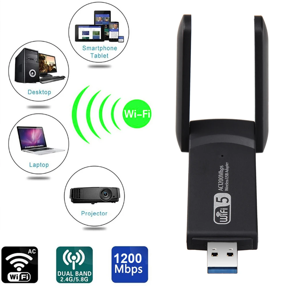 

USB 3.0 1200Mbps Network Card Wifi Adapter Dual Band 5GHz 2.4Ghz 802.11AC Wifi Antenna Dongle Network Card For Laptop Desktop