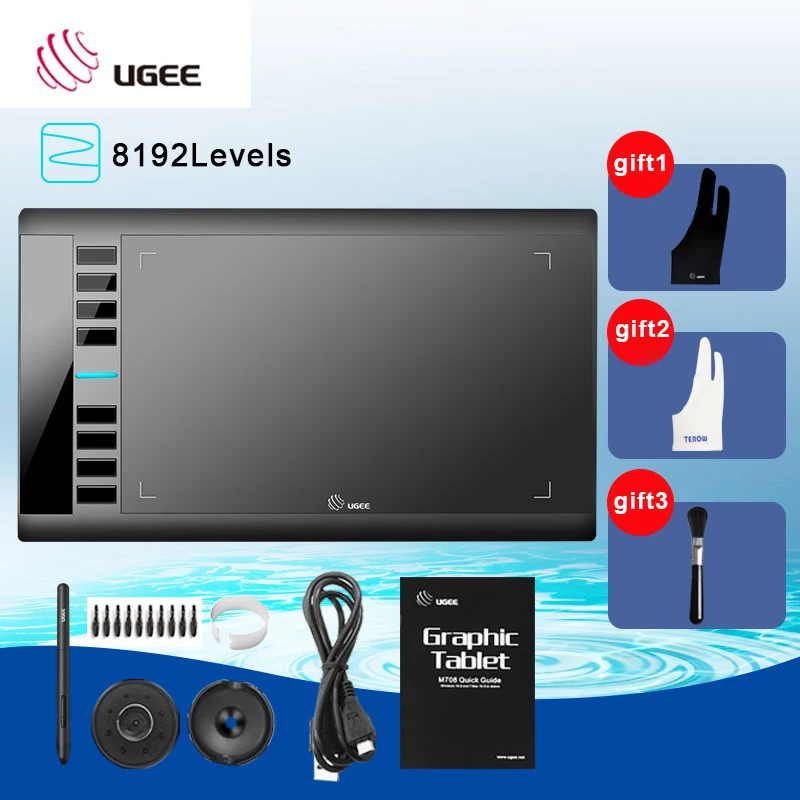 UGEE M708 8192 уровень цифровой графический планшет для рисования умная цифровая ручка 10x6 дюймов планшет для рисования для дизайнерской поддержки Android - Цвет: gift 2