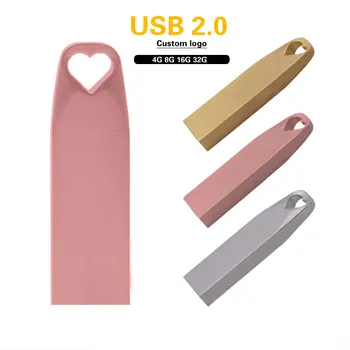 

Metal Heart USB Flash Drive 2.0 Mini Pendrive Usb Disk Pen drive Memory Stick Custom Logo 4GB 8GB 16GB 32GB Love Wedding Gifts