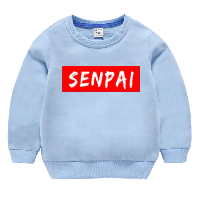 Детские хлопковые толстовки с капюшоном с принтом Senpai, хлопковый пуловер для девочек, топы для маленьких мальчиков, осенняя одежда