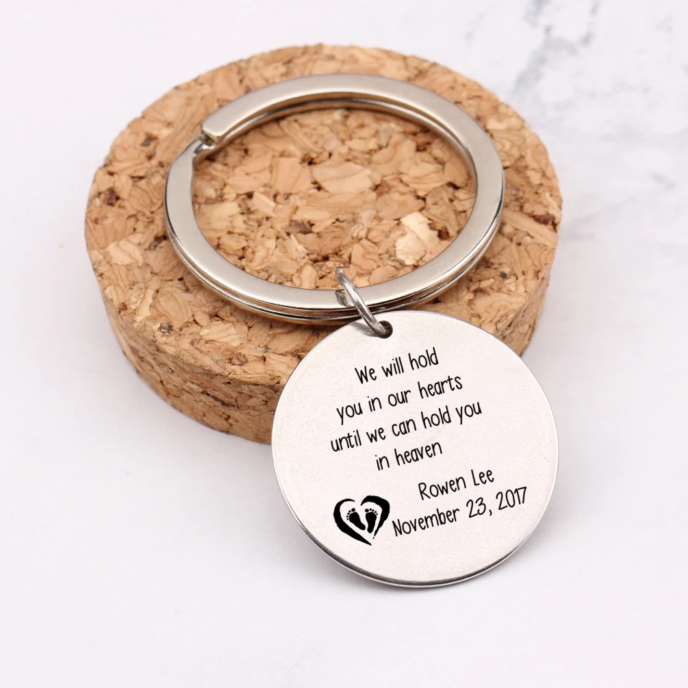 Memorial Gift Loss Baby We Will Hold You In Our Hearts Until Can Heaven Customized Name Date Remembrance Keyrings | Украшения и