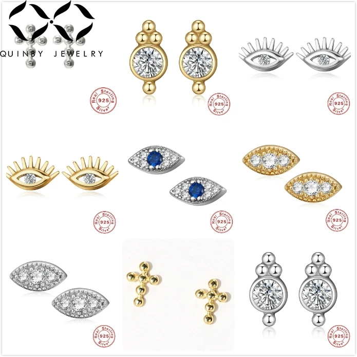 

Quinby Small Zircon Earrings For Women 925 Sterling Silver Earrings Evil Eye Cross Earrings Rhinestone Girl Ear Bone brincos Q5